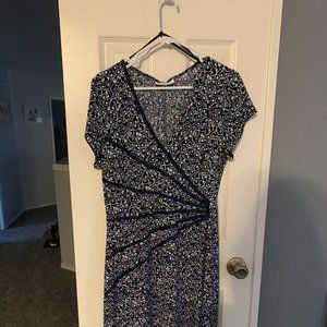 Navy Blue & White Patterned Dress